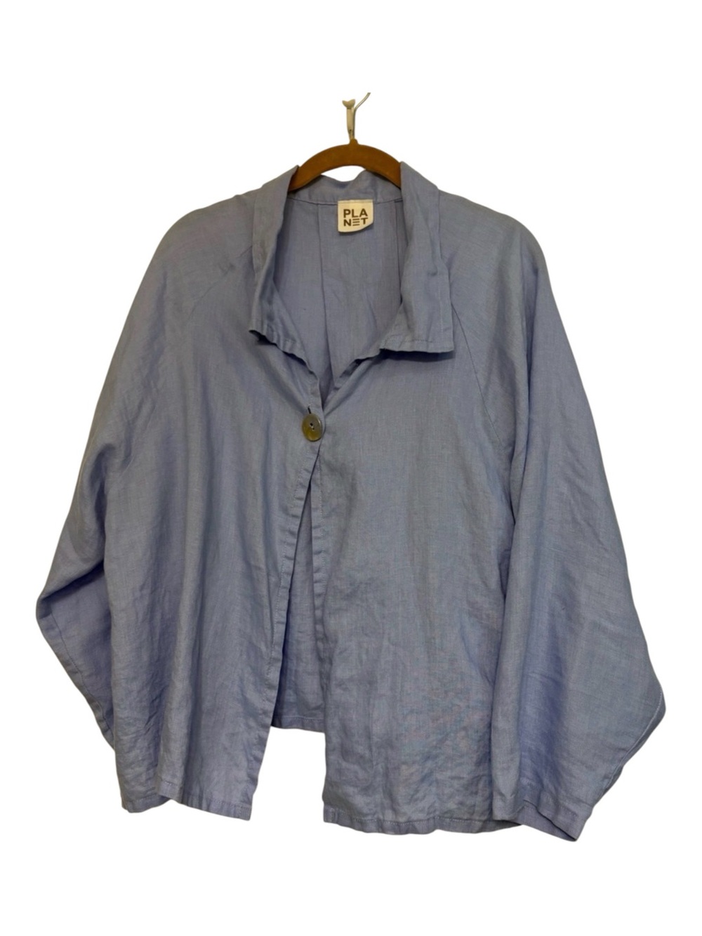 Light Blue 100% Linen Lagenlook jacket Contemporary PLANET Lauren G one Size
